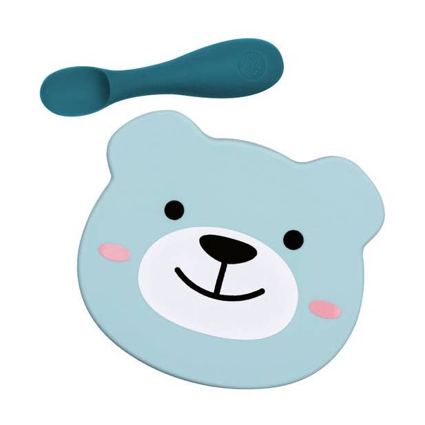 Hippychick – wholesale Feeding set – Baby – Tum Tum Silicone Weaning Bowl/Spoon Set - Boris Bear - Blue0