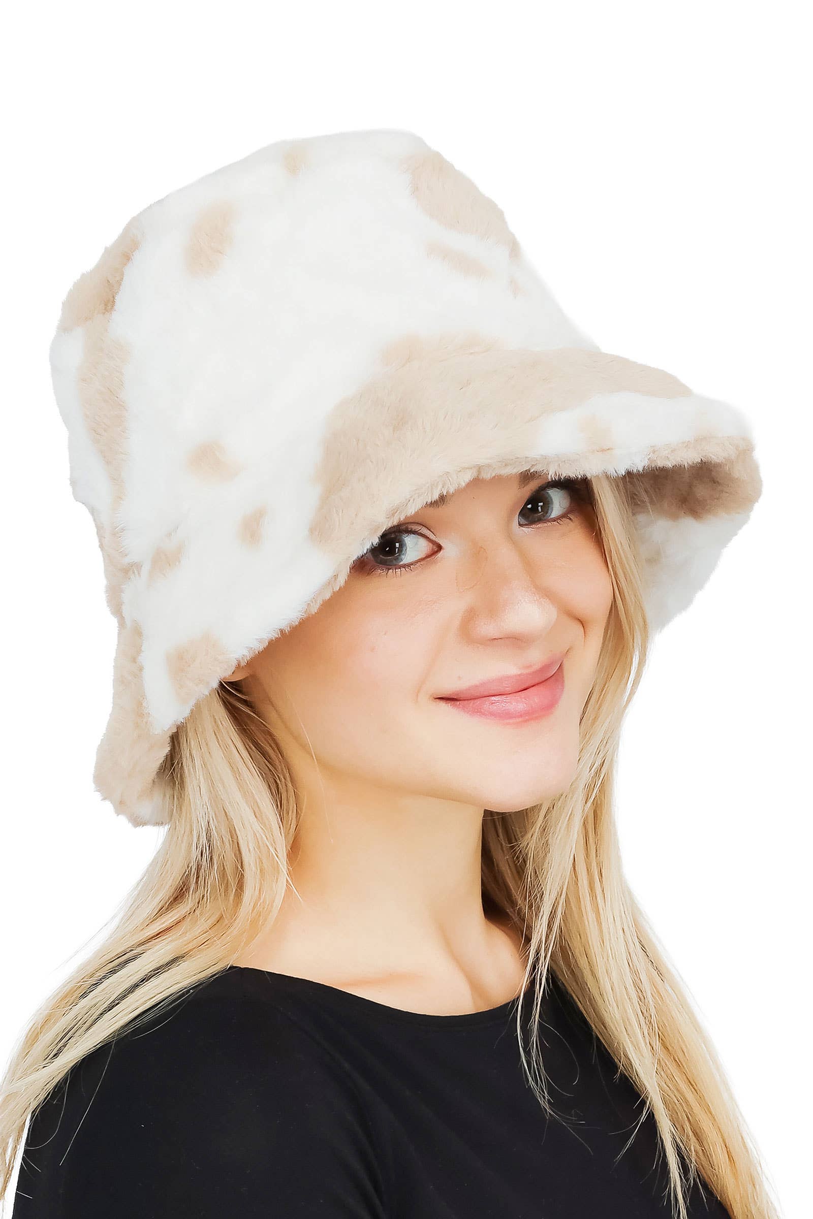 Cap Zone - Wholesale Bucket Hat - Women's - Cow Print Fluffy Faux Fur Bucket Hat14
