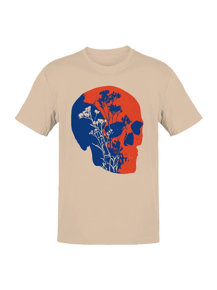Floral Skull Art in Red and Blue Men's T-shirt for wholesale by TShirtGuys.com