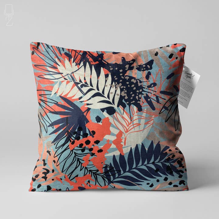 Fodera per cuscino con motivo a foglie rosa e blu scuro per la vendita all'ingrosso da parte di OyzShop