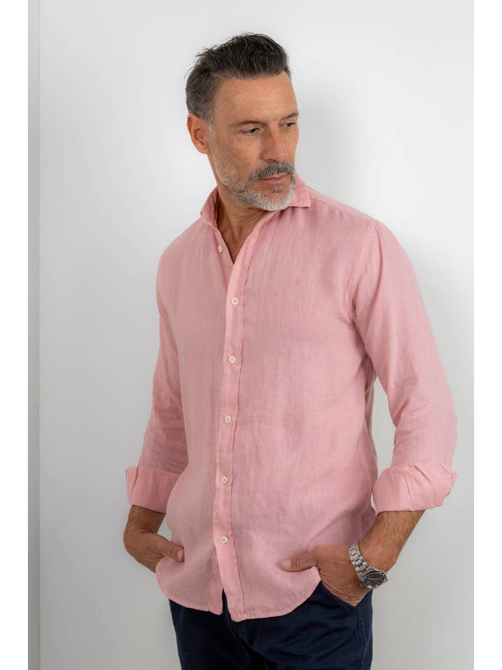 Custi Mikelo: Men's Clothing & Christmas Gifts - Wholesale Button Down Shirt - Men's - Pink Makeup Linen Shirt | Lanzarote