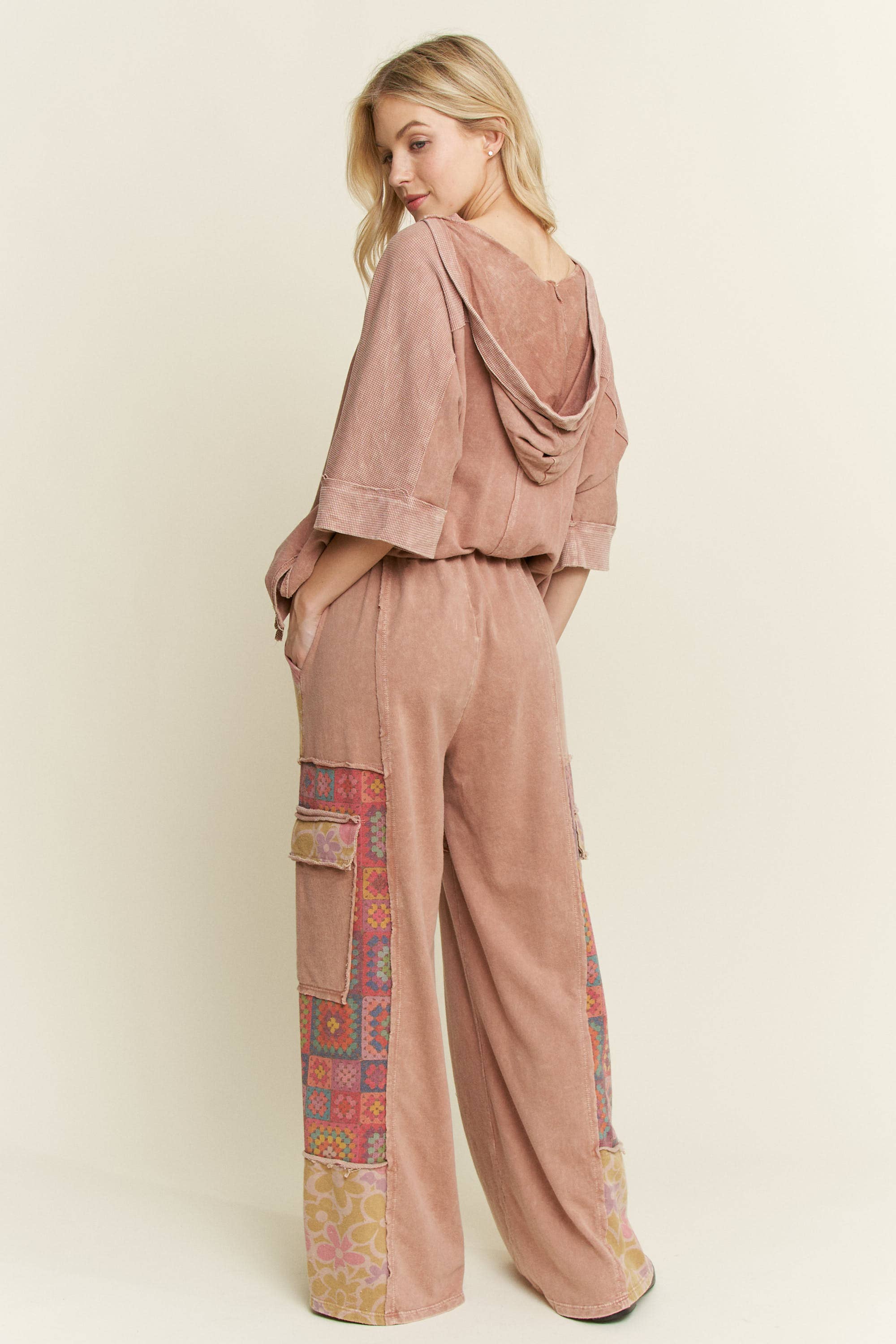 J.Her - Wholesale Pants - Women's - MineralWash Boho Crochet Floral Printed Pants HP575821