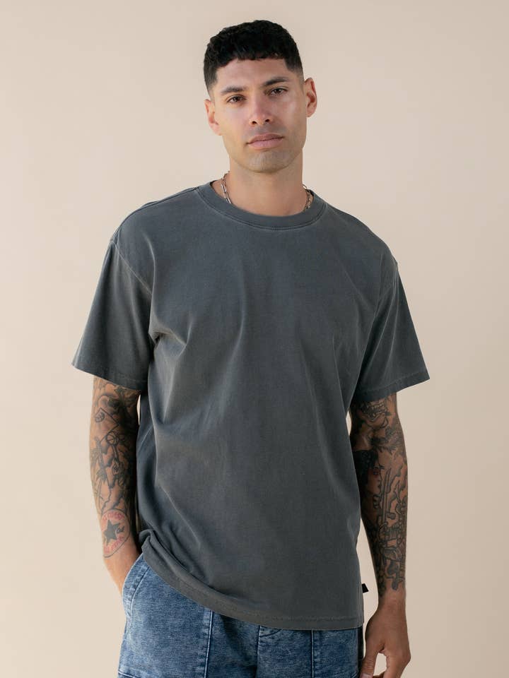 Vintage Black Organic Oversized Tee for wholesale on Faire0