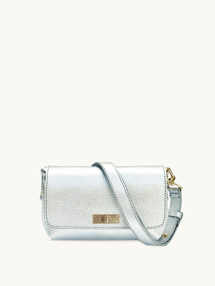 The Maisie Mini Silver Leather Bag for wholesale by Apatchy London