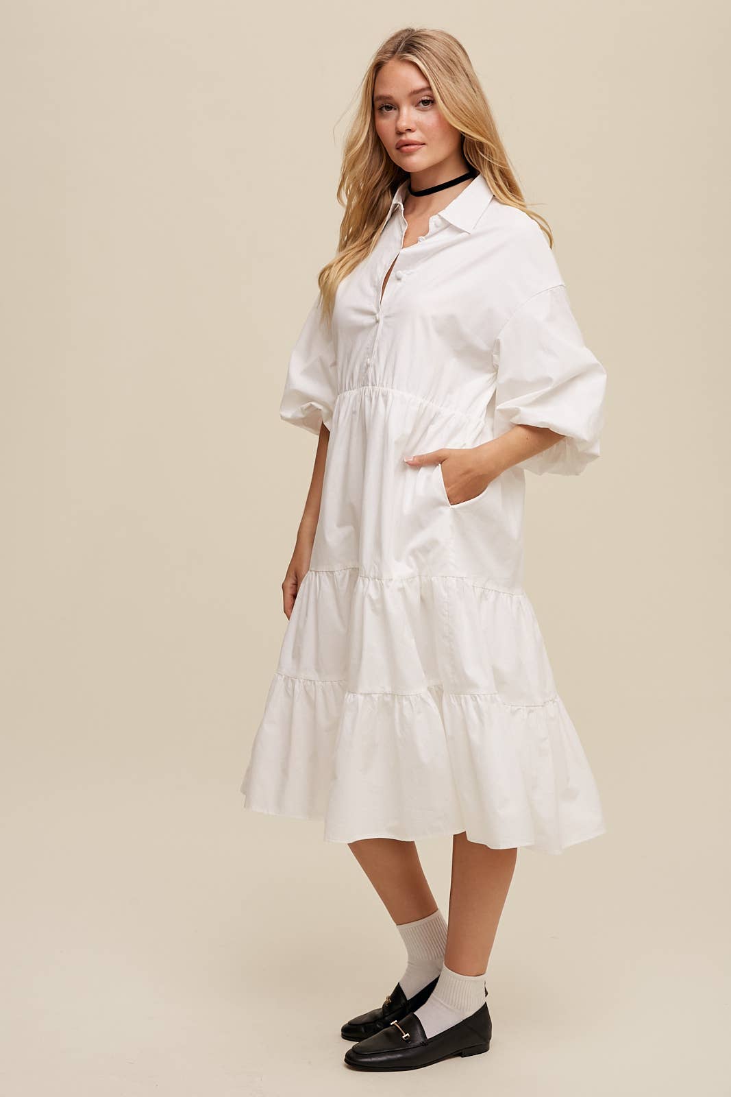 Listicle - Wholesale Dress - Women's - Tiered Poplin Shirt Dress35