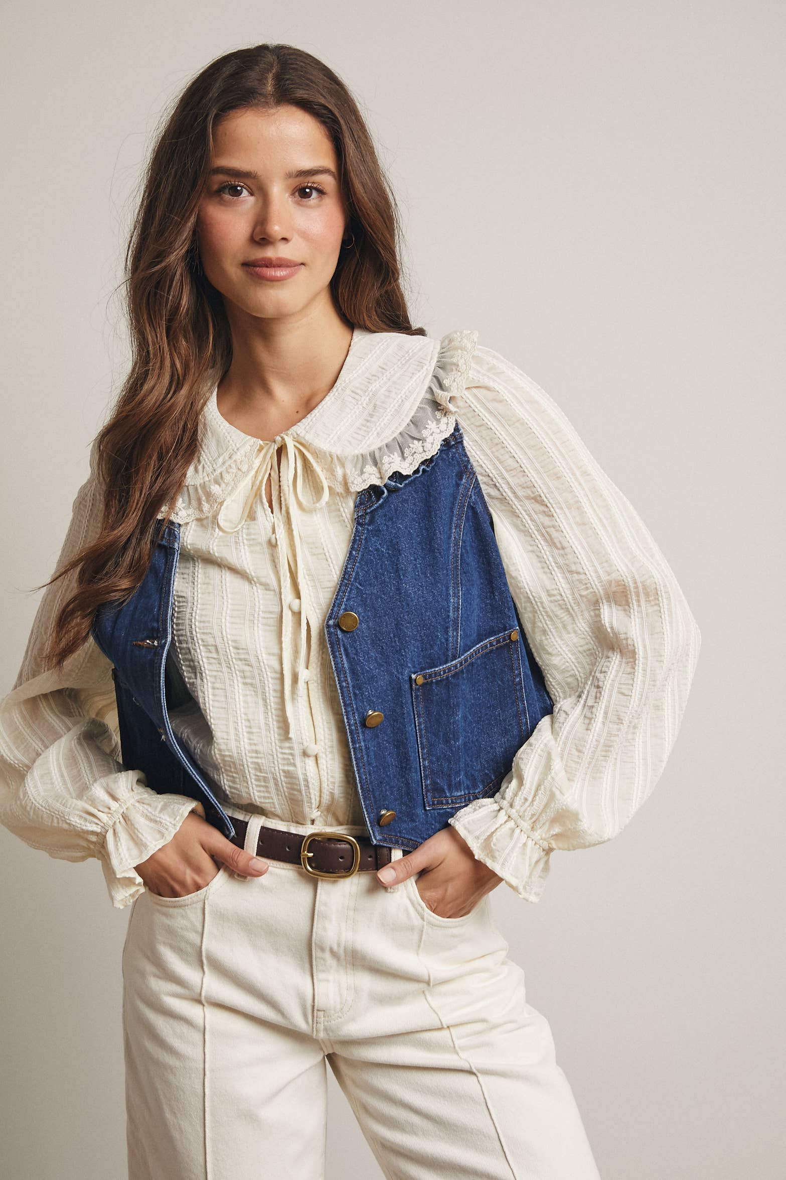 Brume bleue Gilet en Jean à Volants FVT0002 en vente sur Faire3