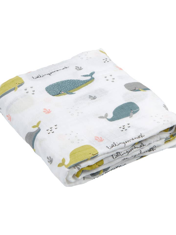 Tissu d'emmaillotage avec inscription « Lieblingsmensch » pour la vente par Mama Poppins Germany