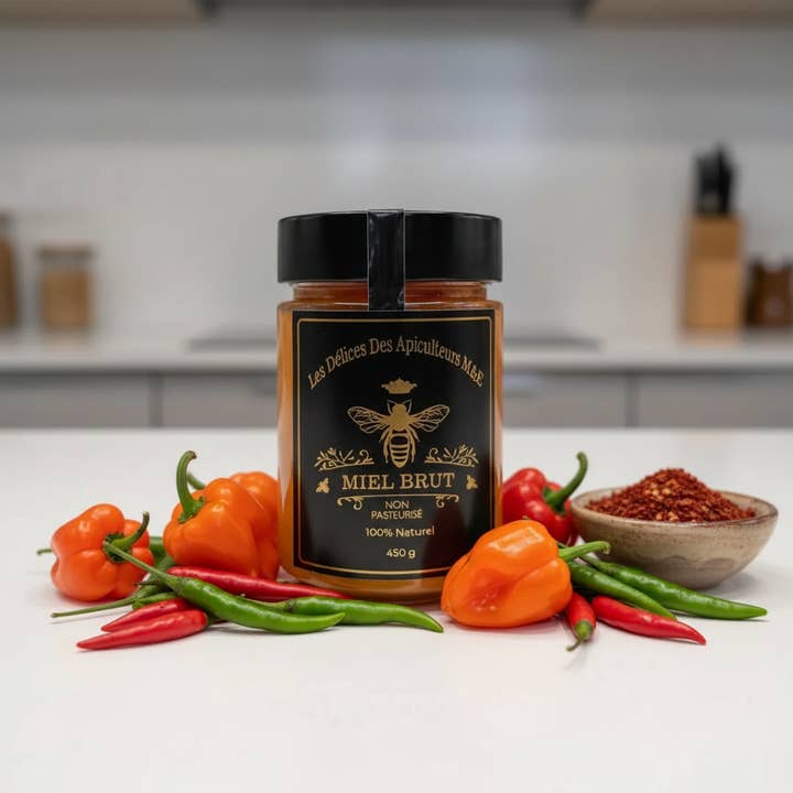 Miel épicé infusé de chaleur : relevez votre palais ! pour la vente par Mielbrut.com