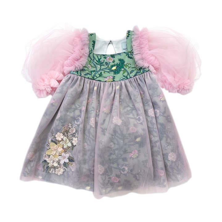 Eva Pink And Green Floral Tulle Dress for wholesale by Petite Maison Kids