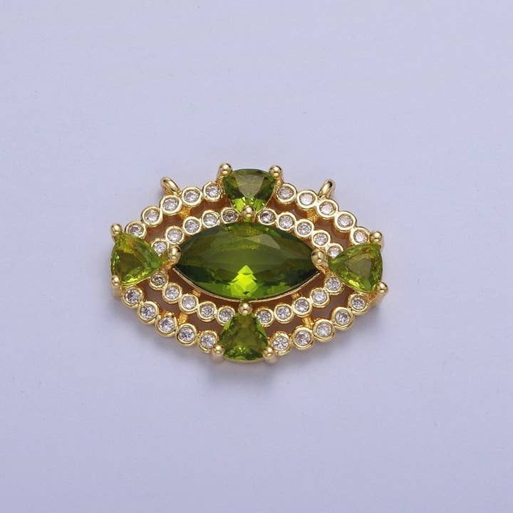 Conector de Amuleto Olho Grego com Zircônia Cúbica Verde e Banho de Ouro 24K G-872 por atacado de Aim Eternal