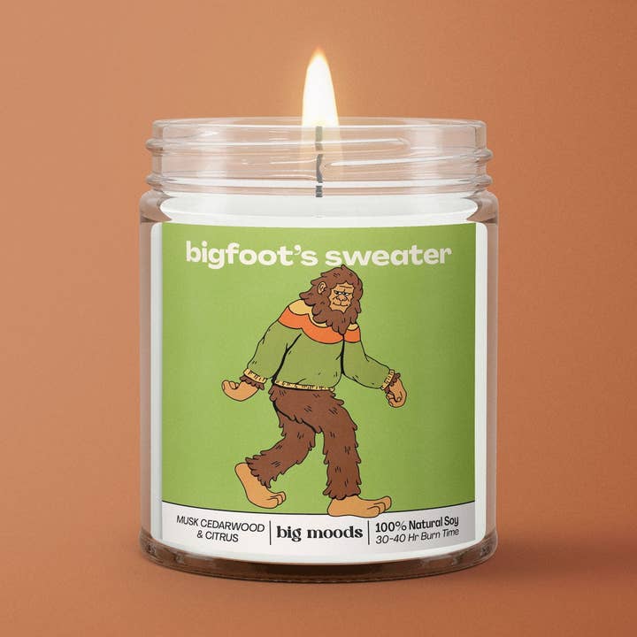 "Bigfoot's Sweater" Musk, Cedarwood, & Citrus - Soy Candle for wholesale by Big Moods