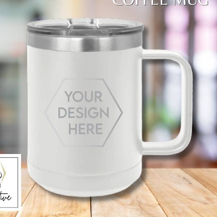 15 oz Mug w/Lid - Custom Engraved for wholesale by 66 Creative