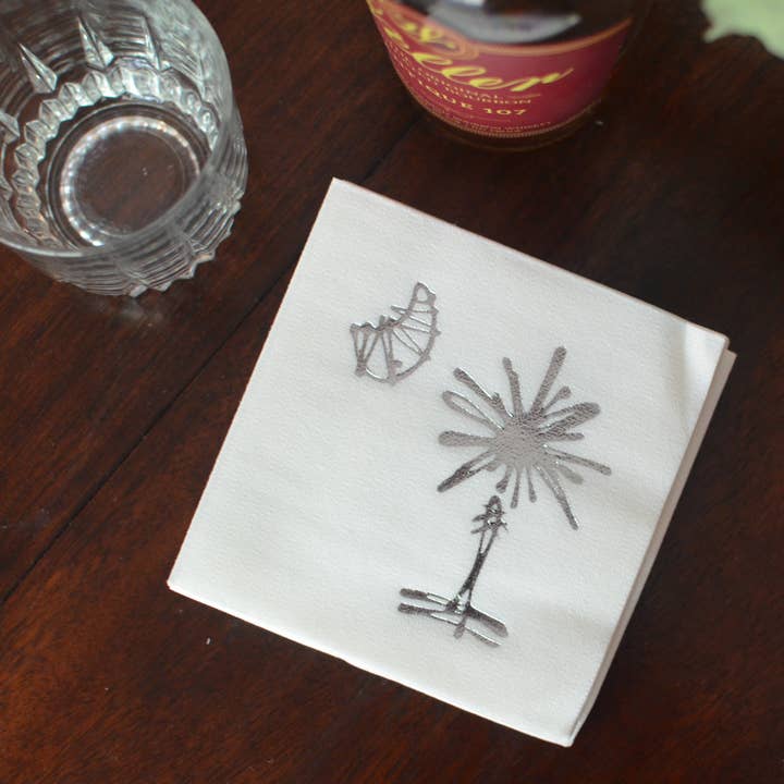 Silver Embossed South Carolina Palmetto Tree Party Napkins for wholesale by Rybo Shop