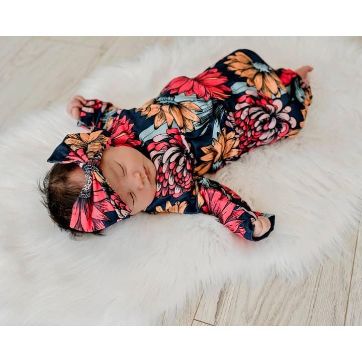 Adorable Sweetness - Wholesale Babygown Set - Baby - Infant Girls Sunflower Baby Gown and Bow Headband