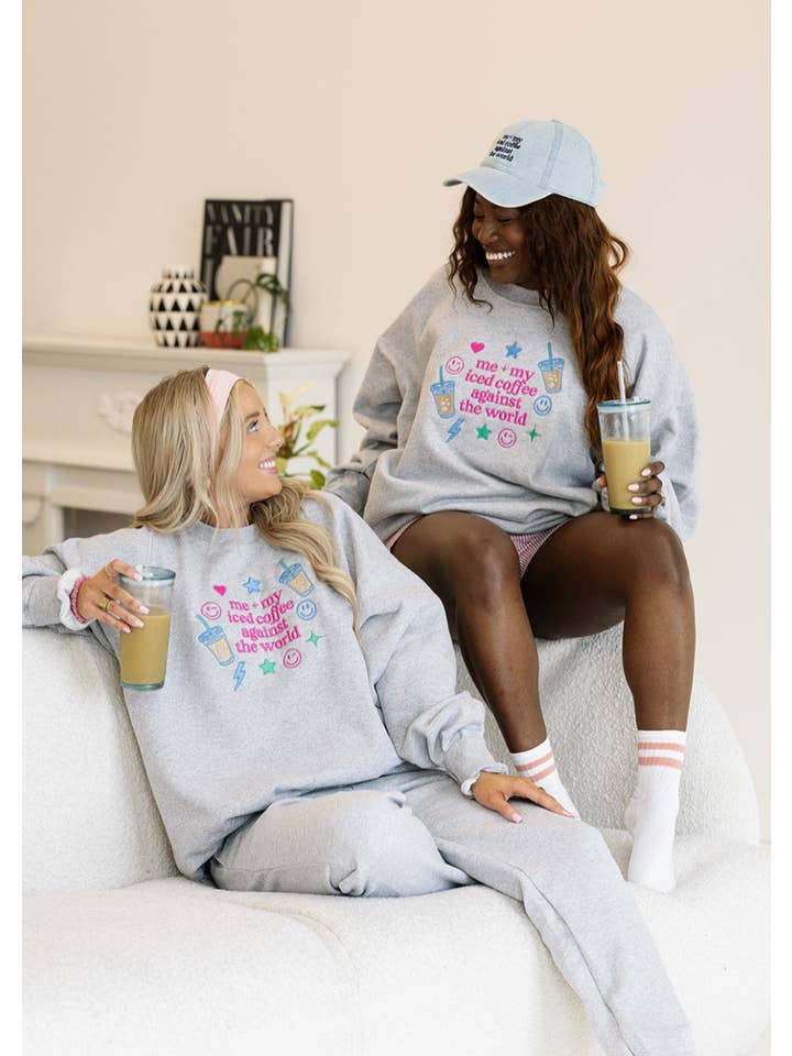 Girl Tribe Co - Wholesale Sweatshirt - Women's - Me And My Iced Coffee Embroidered Sweatshirt