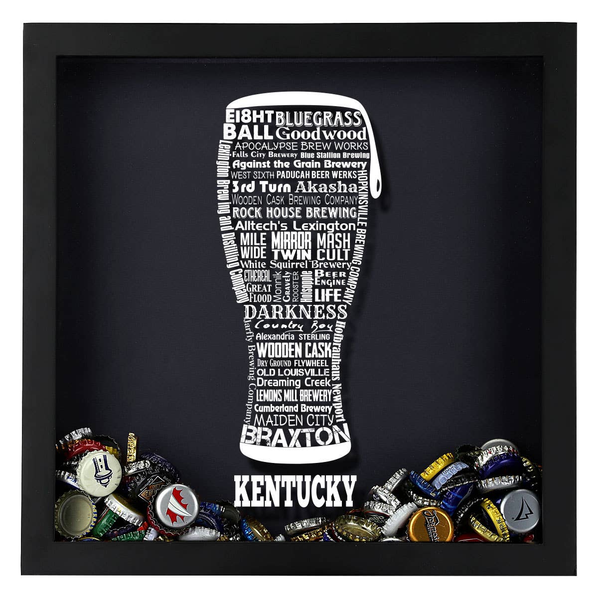 Torched Products - Vendita all'ingrosso Decorazione da parete 3D - State Beer Cap Shadow Box, nero, tipografia della birra artigianale15