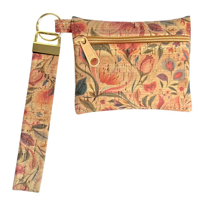 Korkdragkedjepåse, nyckelring, handledsrem | Hjärtan i blom för wholesale av Natalie Therese