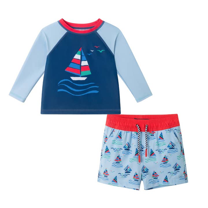 Set Rashguard a Maniche Lunghe per Neonati Maschi | Barca a Vela Blu Navy per la vendita all'ingrosso da parte di Andy & Evan