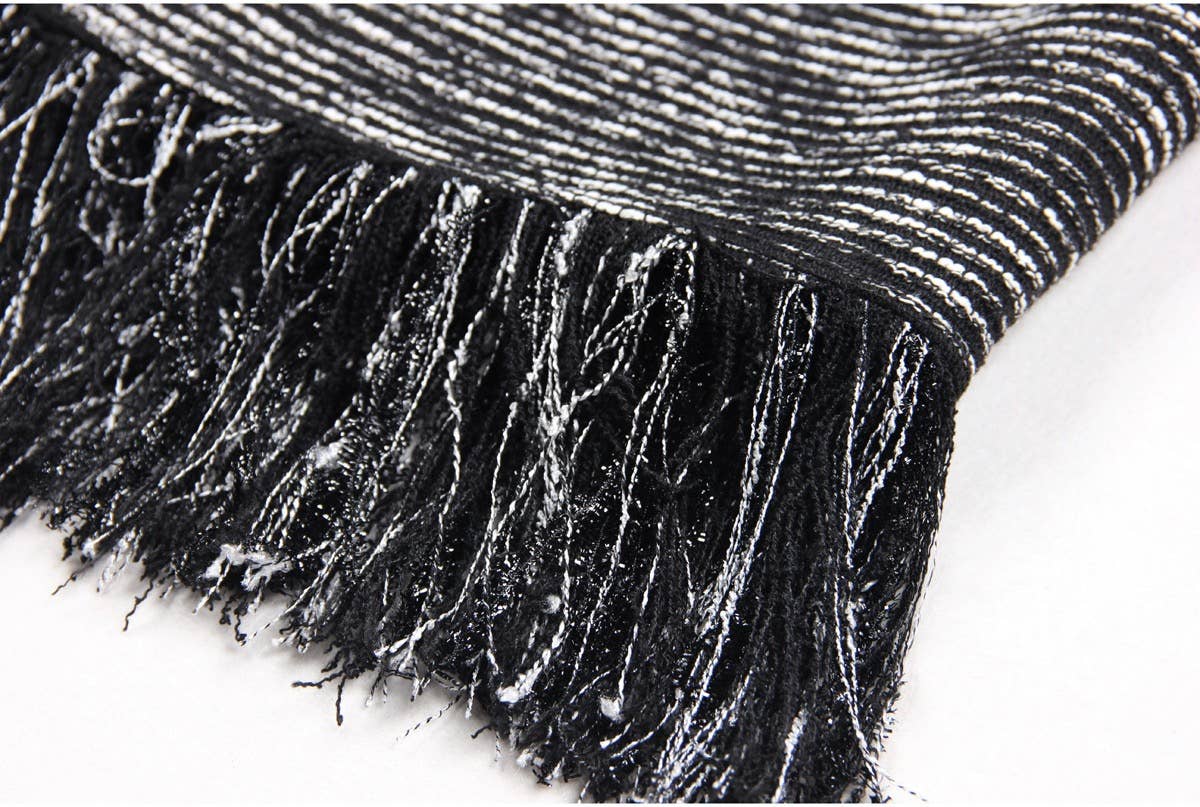 Black DR062 Women Shiny Detail Tweed Fringed Dress for wholesale on Faire8