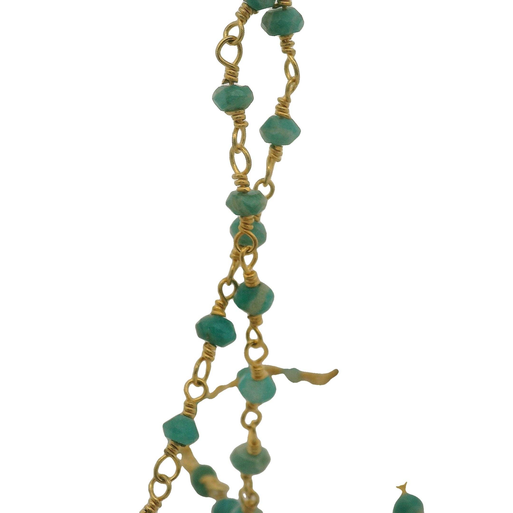 Purity Beads - Wholesale Beaded/Pearl Necklace - Amazonite Gold Plated Rosary Beaded Chain, Gemstone Chain, Natural Gemstone chain, Anti-Tarnish Finished chain. 1 Foot.9
