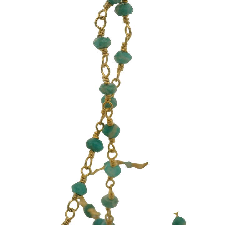 Purity Beads - Wholesale Beaded/Pearl Necklace - Amazonite Gold Plated Rosary Beaded Chain, Gemstone Chain, Natural Gemstone chain, Anti-Tarnish Finished chain. 1 Foot.9