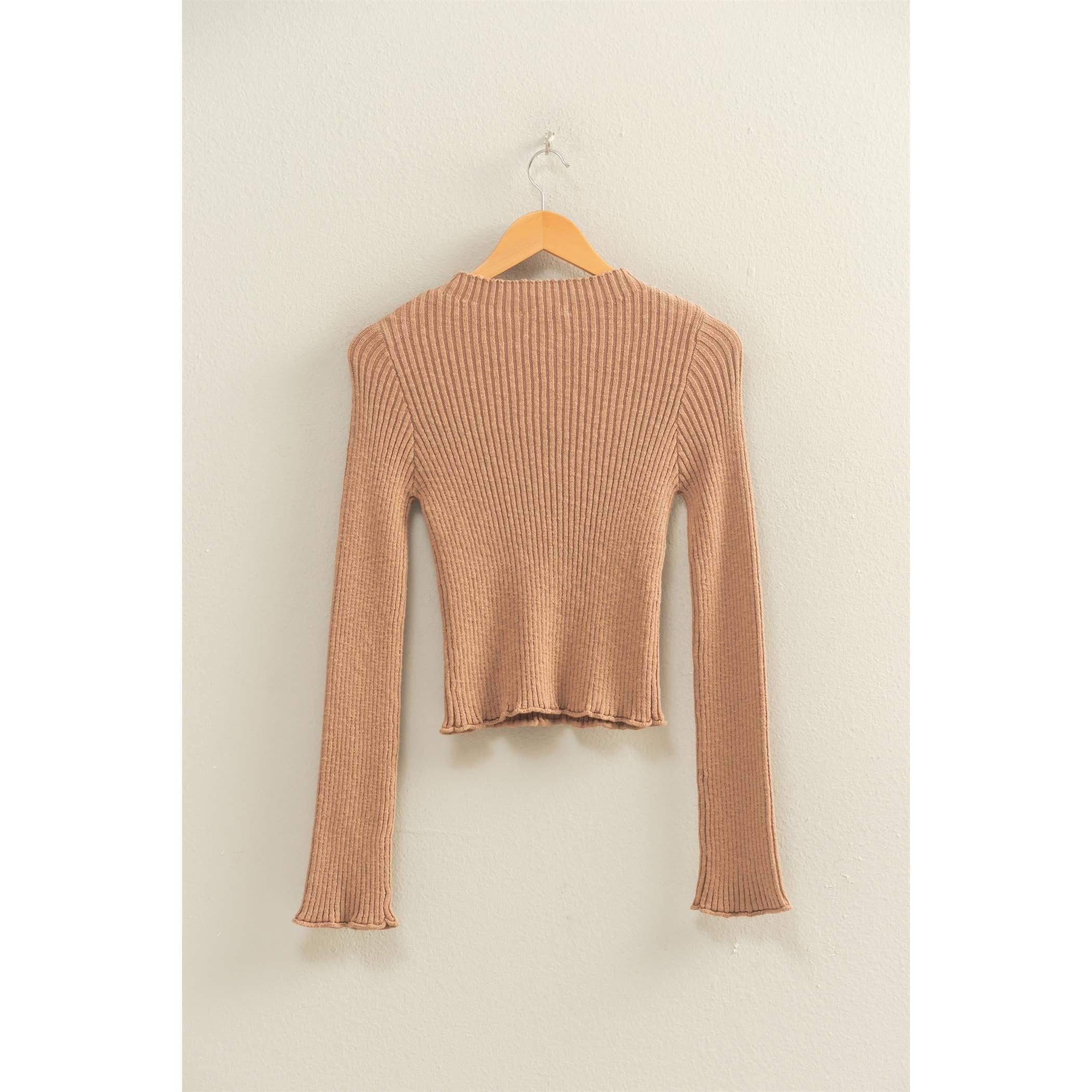 Double Zero - Wholesale Knit Top - Women's - Sleek Mock Neck Ribbed Knit Top9