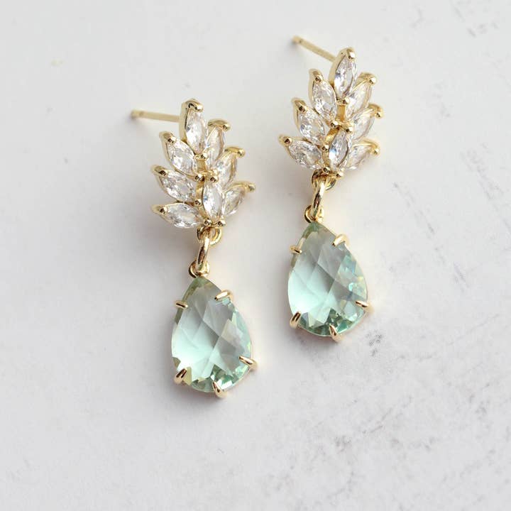 A Pocket of Posies - Wholesale Dangle Earrings - Glass Leaf Earrings | Rhinestone Studs | Gold or Silver9