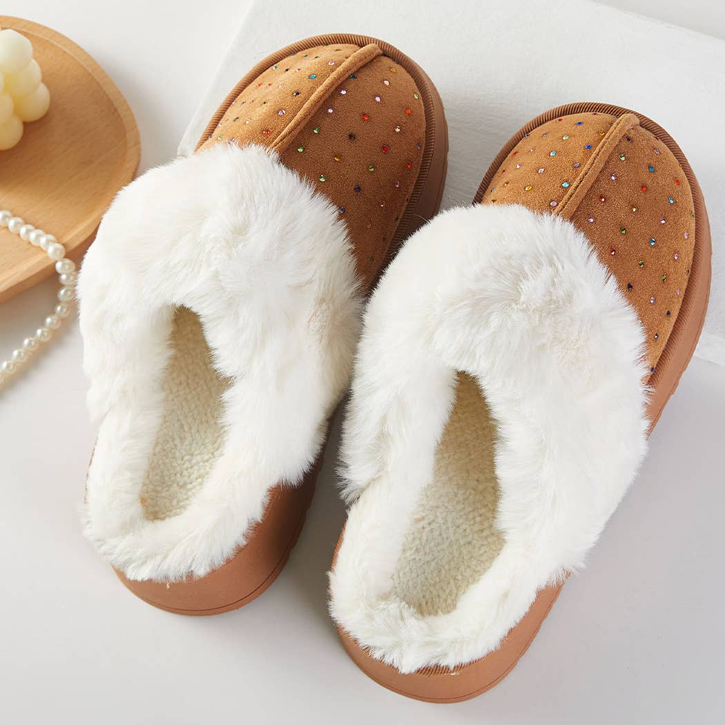 Fashion City - Wholesale Slippers - Women's - Sparkle Gemstone Faux Fur Lined Indoor Slippers5