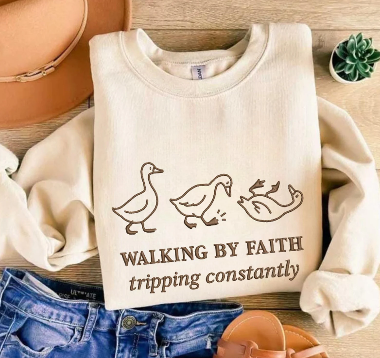 Gospel Gear Co - Wholesale Sweatshirt - Unisex - Walking By Faith Tripping Constantly Embroidered Shirt 0