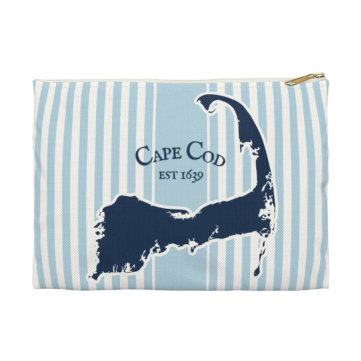 Bolsa de accesorios a rayas con mapa de Cape Cod. Estuche plano para venta al por mayor de Lyn Roma