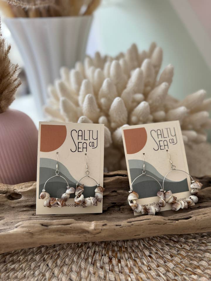 Brown Tapok Shell Hoop Earrings - Set of 2 for wholesale by Salty Sea Company