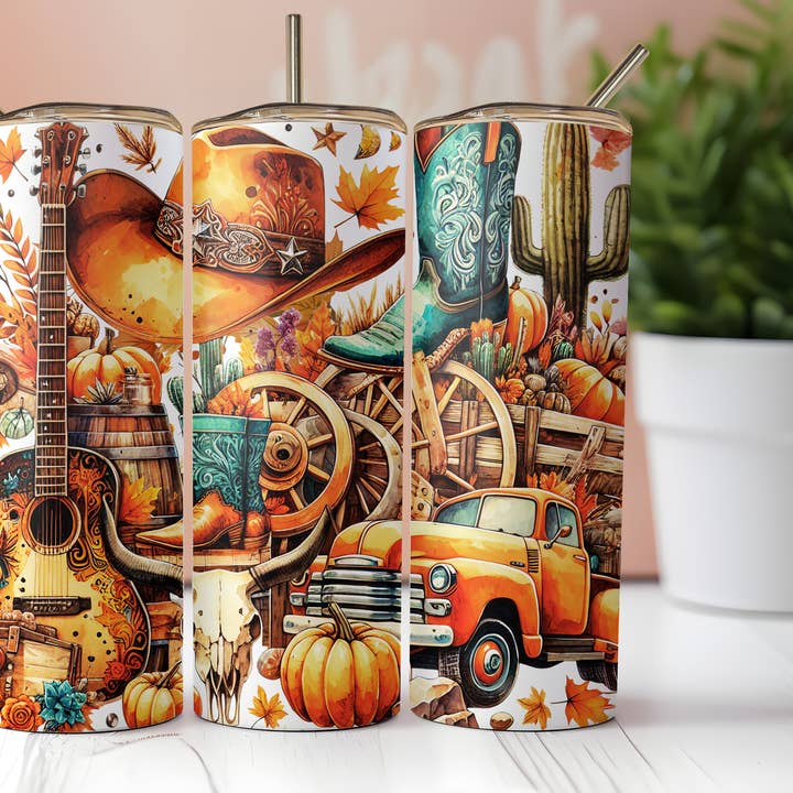 Copo Magro 20oz Outono Western Collage por atacado de Dogwood Graphics & Design