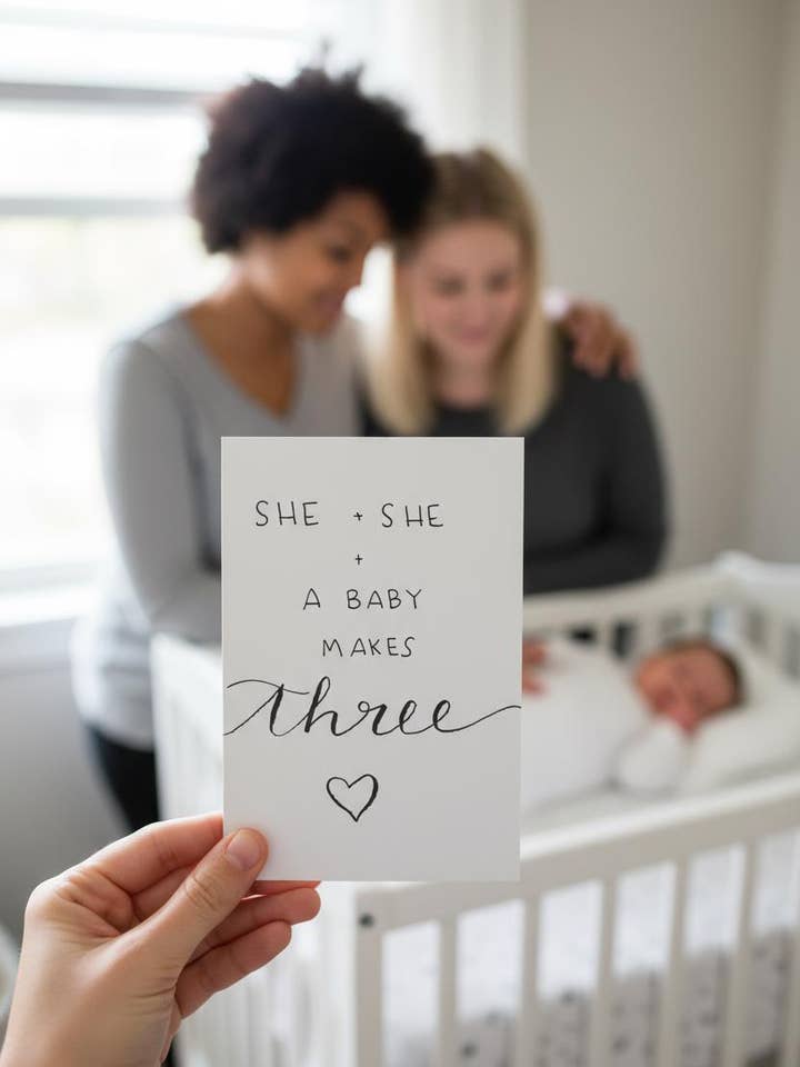 Carte de félicitations pour bébé LGBTQ+ pour deux mamans, neutre en termes de genre pour la vente par Modern Affection Prints