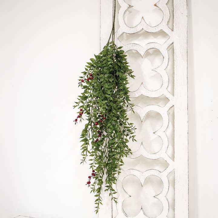 Col House Designs - Wholesale Artificial Plant - Lady Ruscus & Berries Hanging Bush - 36"1