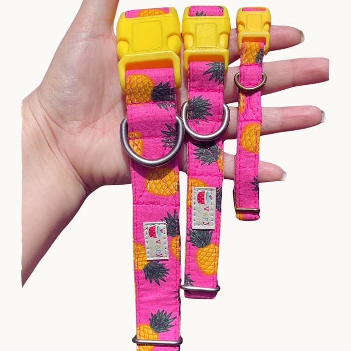 Tropical Dog Collar Pink Pineapple Summer Style Handmade USA for wholesale by Very Vintage Designs