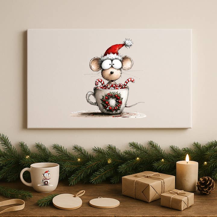 Inklusive Printing, Designs & More - Wholesale Christmas Wall Art - Whimsical Animal Holiday Canvas Print – Christmas Mouse1