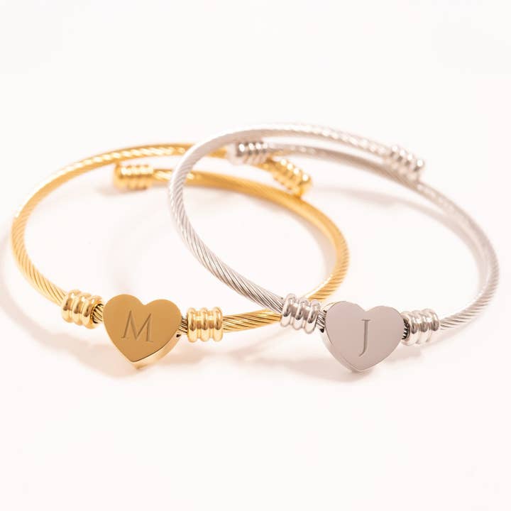 WJW - Wholesale Cuff Bracelet - 18K Gold PVD Stainless Steel Engravable Heart Cuff Bracelet3