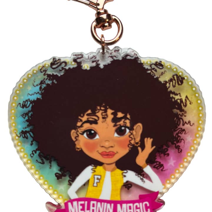 Fefus Designs - Venta al por mayor Llavero - Niños - Magia de Melanina Llavero/Colgante de Bolso para Chica de Raza Mixta Afro por Fefus Designs2