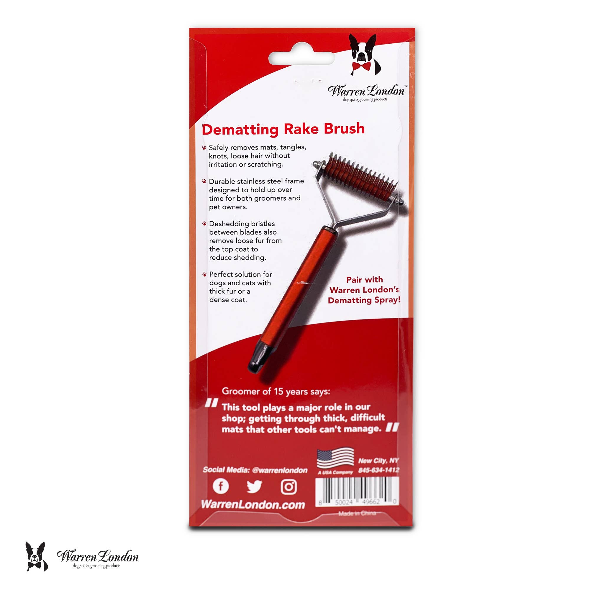 Warren London Dog Products - Wholesale Pet Brush - Cat/Dog - Dematting Rake Brush2