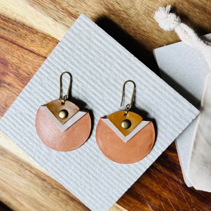 Rux Leather - Wholesale Dangle Earrings - Handcrafted Leather, Tan, Desert Bloom Earrings4