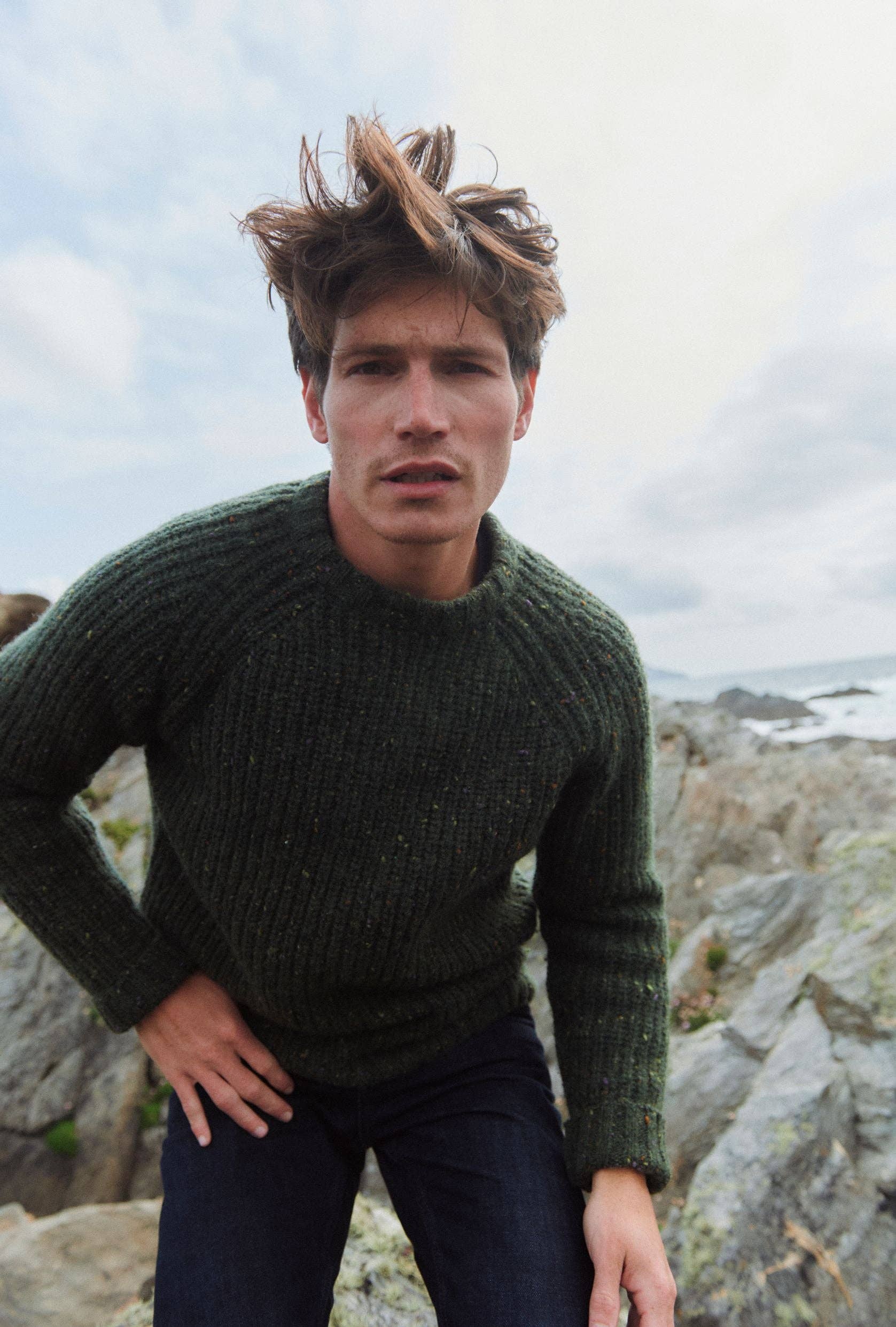 Aran Woollen Mills - Wholesale Knit Sweater - Men's - Killykeen Mens Fisherman Ribbed Crew - Green4