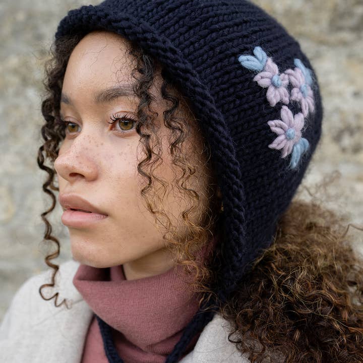 Fable England - Wholesale Beanie – Women's - FABLE Forget-Me-Not Knitted Navy Bonnet3