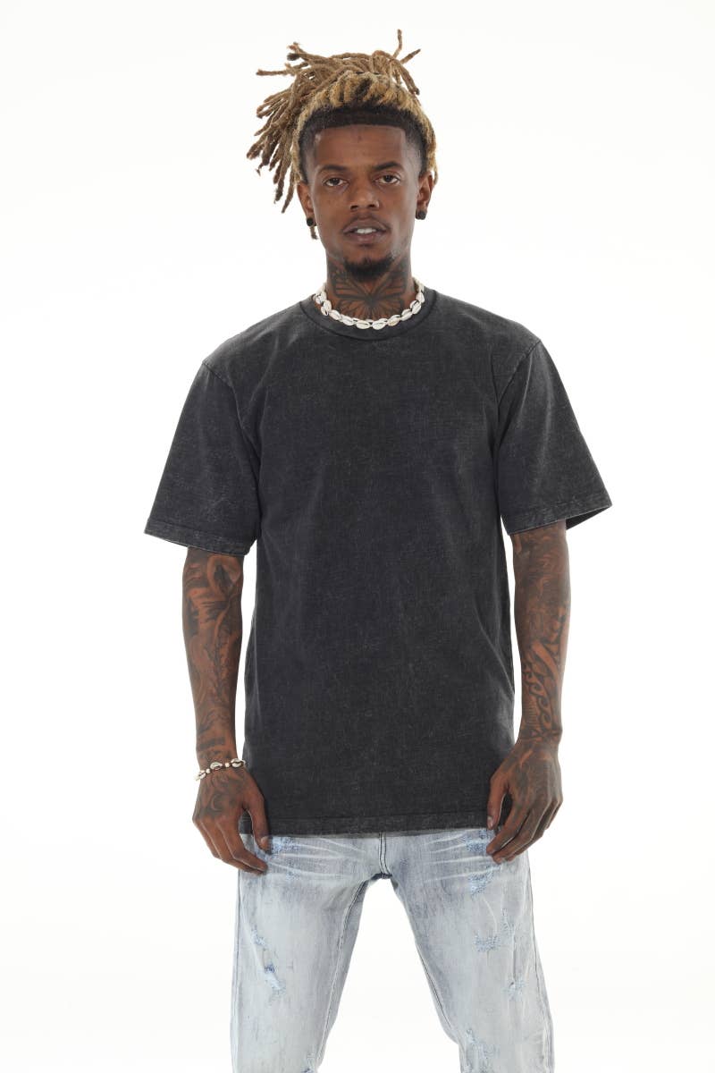 Stylo - Wholesale T-Shirt - Men's - Heavyweight Acid Wash Black Tshirt