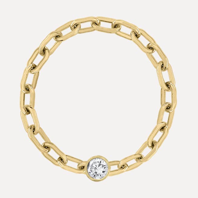 Mini Long Link Chain Ring with Diamond Bezel for wholesale by Kelly Bello Design