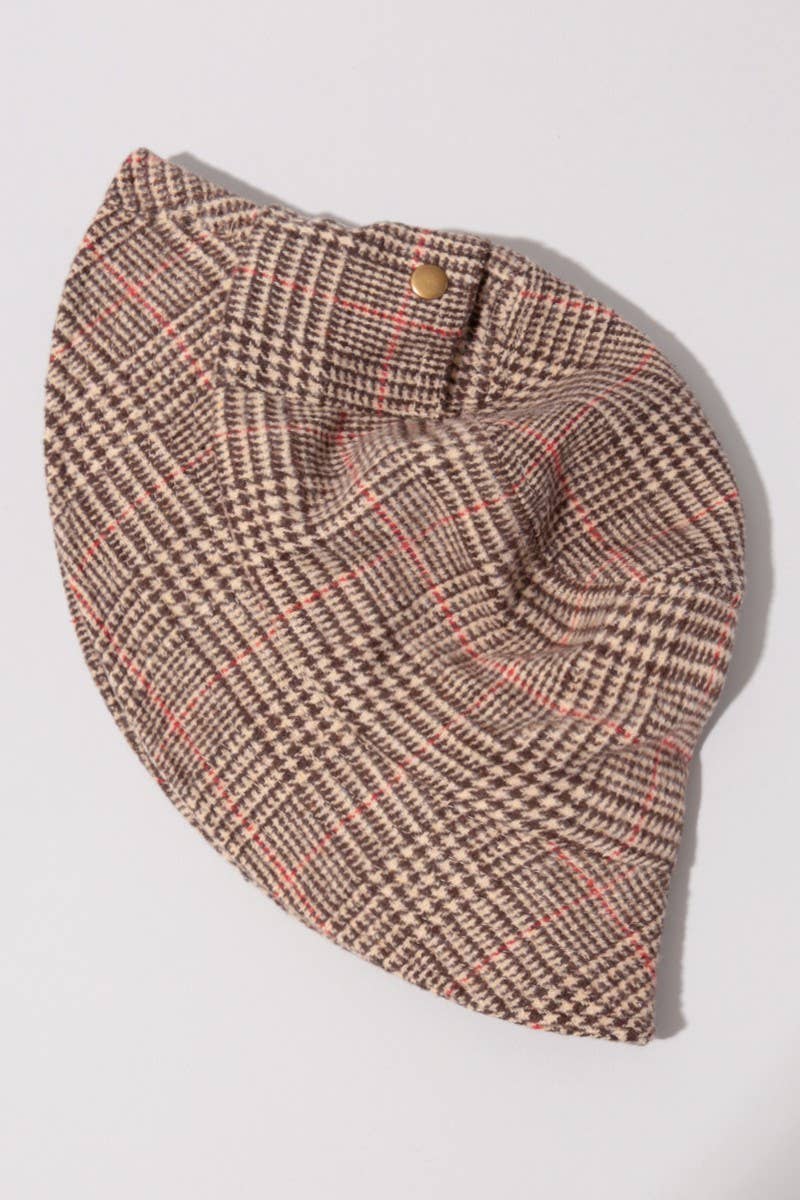 Fashion City – Engroshandel Bucket hat - Dame – Glen Plaid Bucket Hat med Sidelomme7