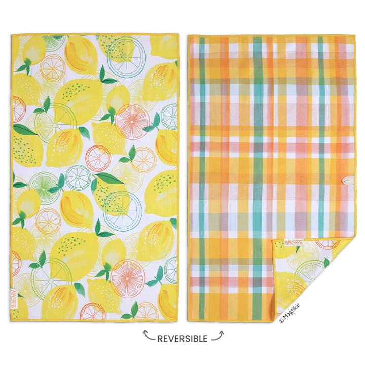 Lemon Plaid Microfiber Kitchen Dish Towel for wholesale by WerkShoppe