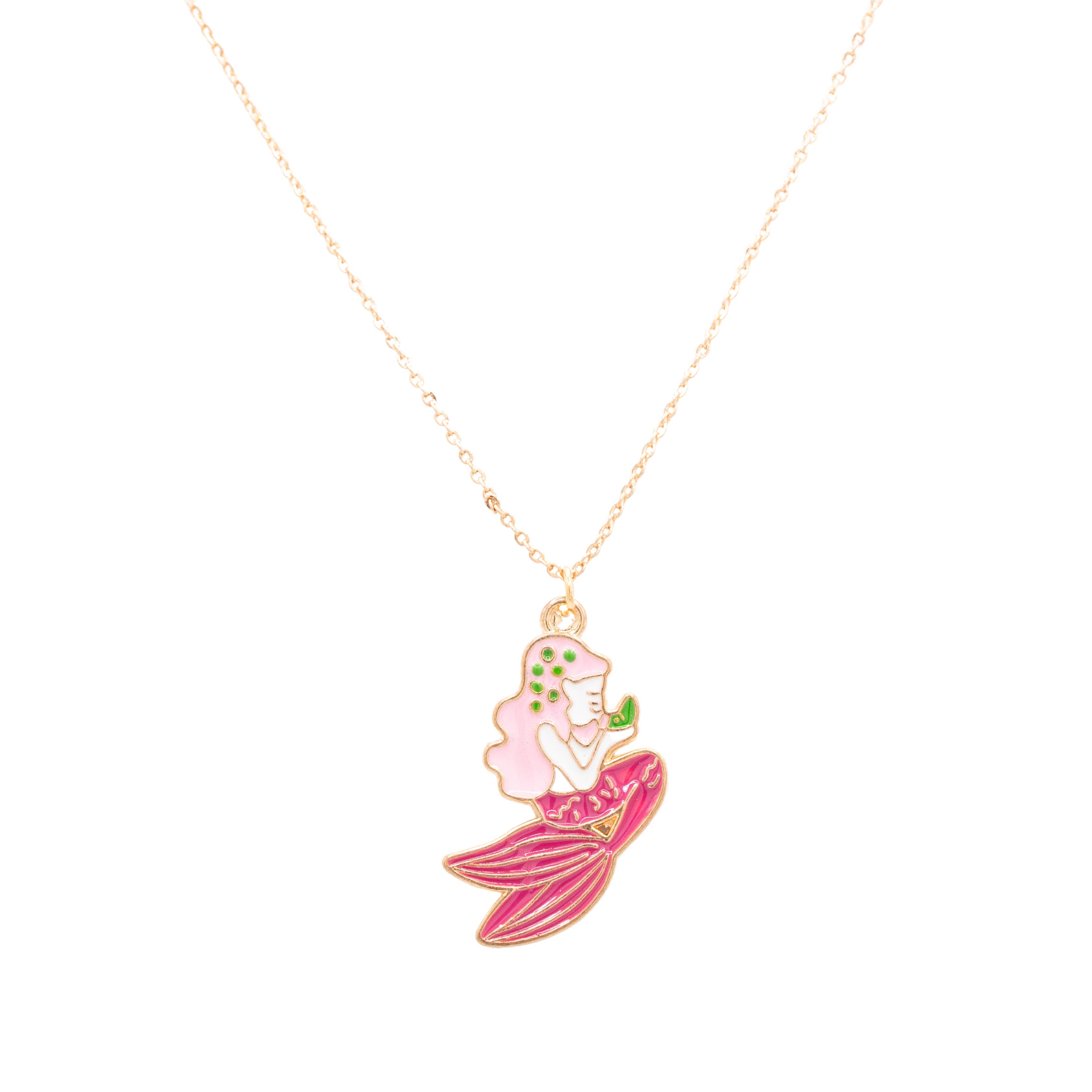 Rebecca Accessories LLC - Wholesale Kids Necklace - Kids - Pink Mermaid Enamel Necklace Children's Jewelry Ocean