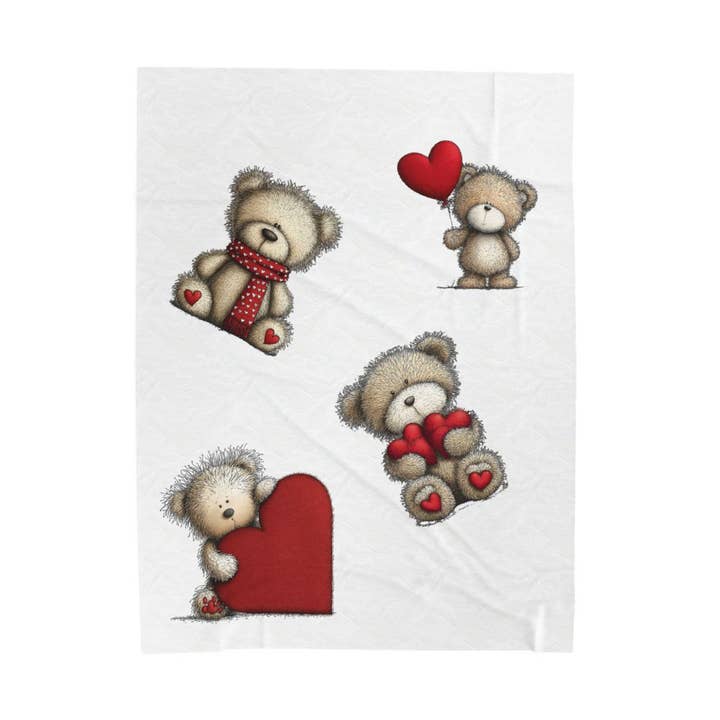 Cozy Teddy Bear Heart Blanket, Soft Plush Throw for wholesale by Upside Down Owl Farm