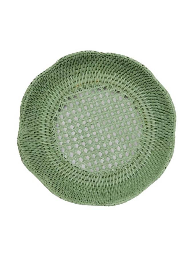 Saratoga Round Rattan Scalloped Tray - Green for wholesale by Madame Smart Ltd
