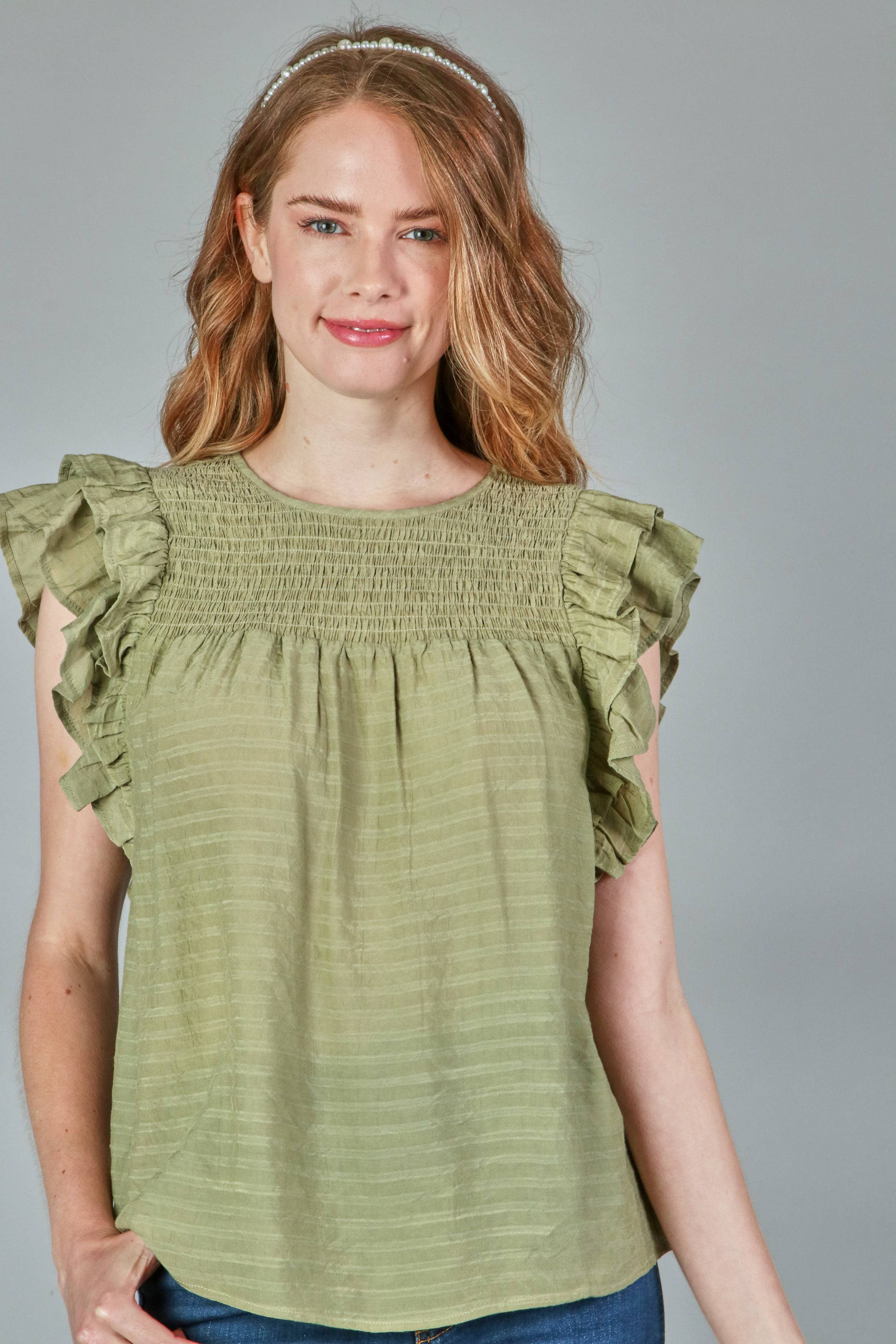 P.S Kate - Wholesale Blouse - Women's - Solid woven smocking top PLUS (P17912-PLUS)12